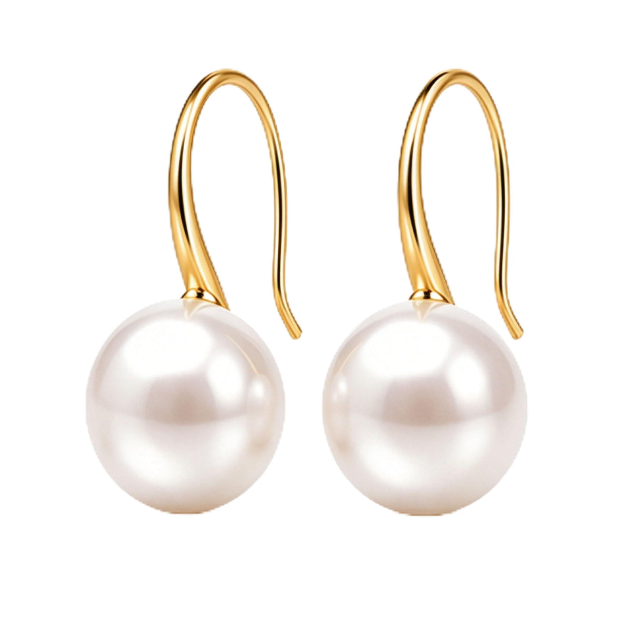 Pearl Earrings for Women, Faux Pearl Drop Earrings, Gold Plated