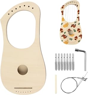 GOGHOST DIY 7 String Lyre Harp Kit for Beginners & DIY Enthusiasts | Wooden Instrument Handmade with Basswood Body Strings Tuning Wrench Saddle Bridge Pins, Easy Assembly Hand Held Harps