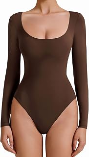 Avidlove ボディスーツ 女性用 長袖 ボディスーツ レディース スクープネック ボディスーツ ダブルライン 外出 トップス コンサート衣装