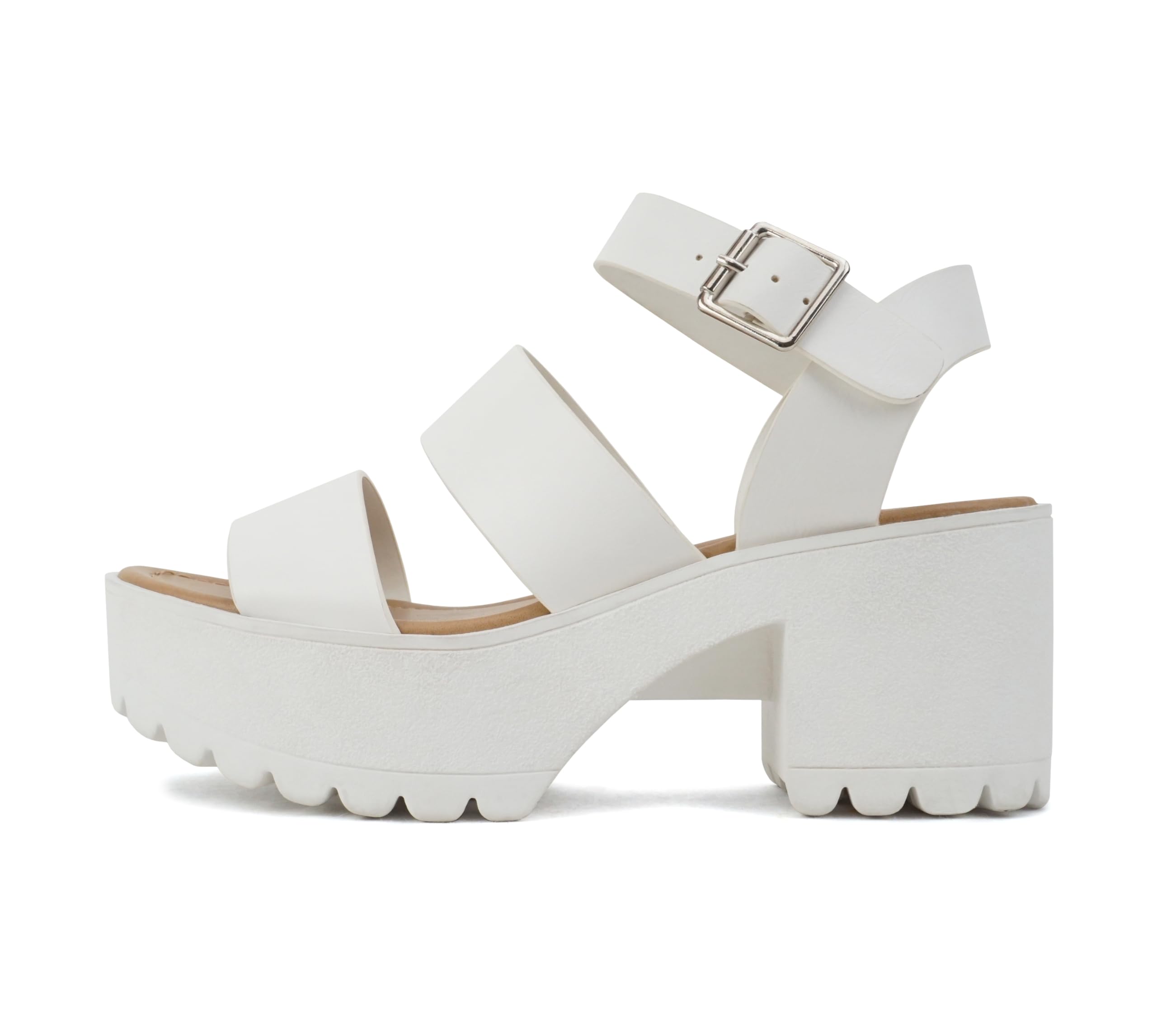 SODA ACCOUNT ~ Women Open Toe Two Bands Lug sole Fashion Block Heel Sandals with