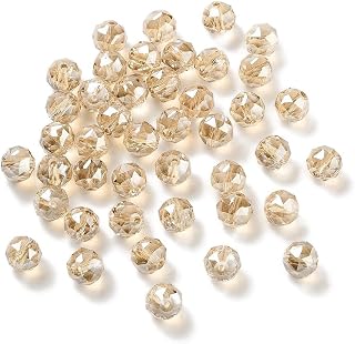 100pcs 8mm Faceted Round Glass Beads Electroplated Glass Beads for Bracelet Necklace Earrings Jewelry Making Sparkling Wind Chimes Keychains DIY Crafts Making
