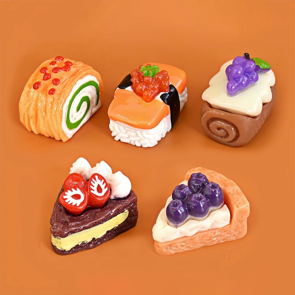 10pcs Mini Resin Cake Colorful Tiny Resin Figurine Ornaments Fairy Garden Landsc