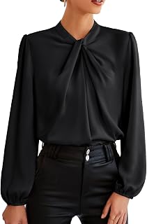 GRACE KARIN Women's Elegant Blouse Long Sleeve Solid Color Button V-Neck Office Casual Blouse
