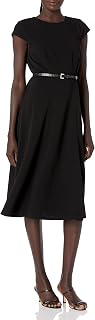 Tommy Hilfiger Adaptive Women's Short Sleeve Round Neck Belted A-line Midi Dress