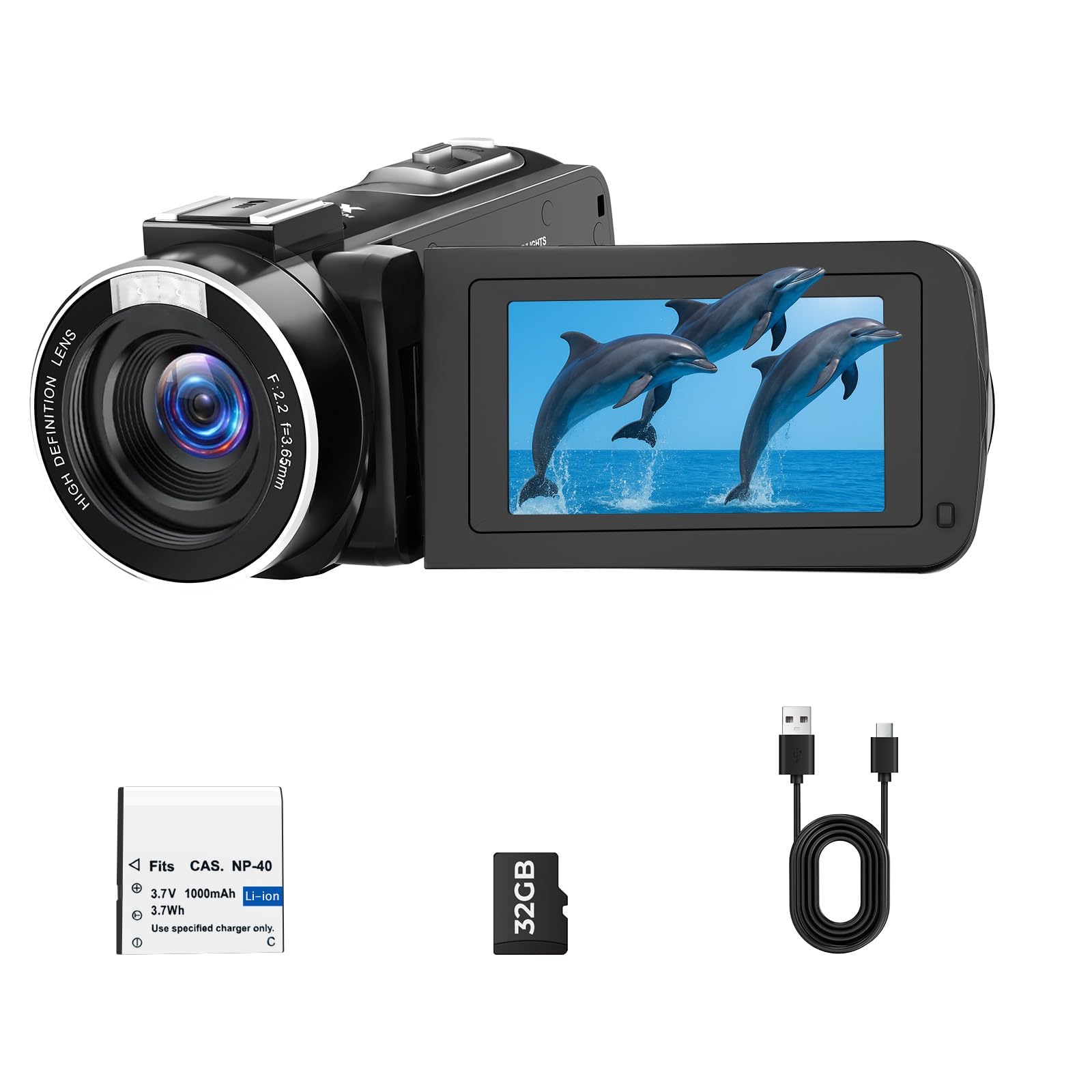 Camcorder Video Camera 2.7K 48MP, 3" 270° Flip Screen with 32GB SD Card | Vloggi