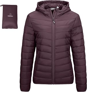Outdoor Ventures Piumino da donna imbottito leggero con cerniera intera e cappuccio trapuntato invernale