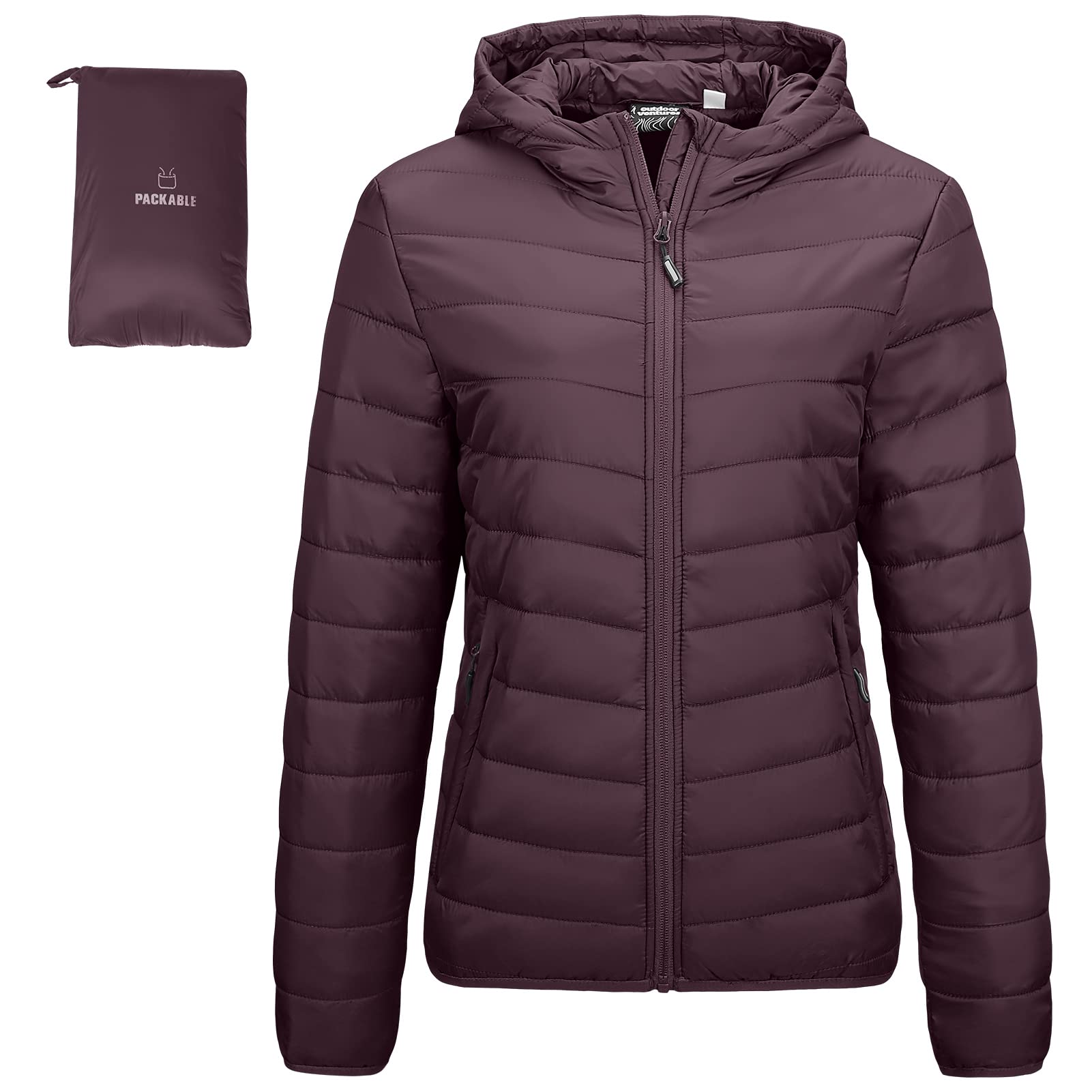 Outdoor Ventures Piumino da donna imbottito leggero con cerniera intera e cappuc