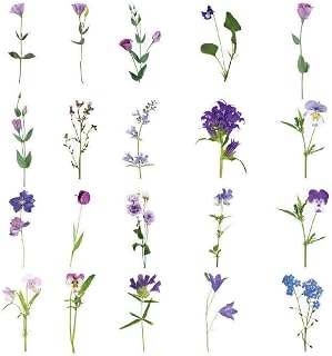 40 Pcs Flower Stickers for Water Bottle - Self Adhesive Transparent Waterproof Vinyl Sticker Decals for Adults Card Decoration DIY Scrapbooking Laptop Phone Case Nature Flowers Plants Violet Stickers