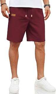 COOFANDY Men's Linen Beach Shorts Casual Drawstring Summer Vacation Shorts