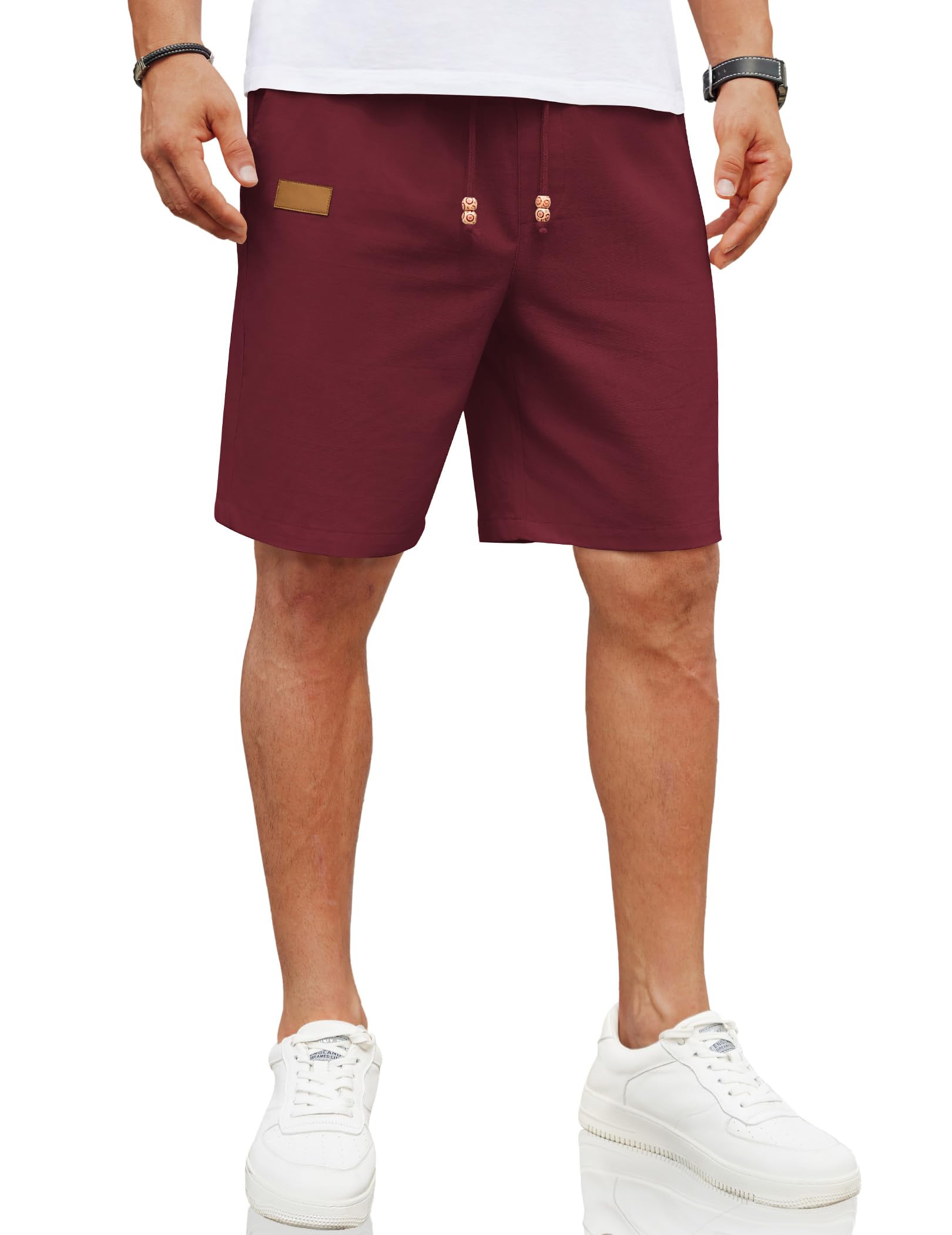 COOFANDY Men's Linen Beach Shorts Casual Drawstring Summer Vacation Shorts