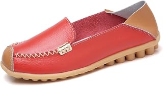 NineCiFun Womens Comfort Leather Slip On Loafers Flats Driving Moccasins(10.5 B(M) US,Red)