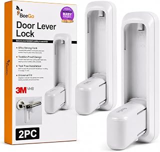 BeeGo® Door Lever Lock (2 Pack) – Child Safety Door Handle Lock Without Drilling, Strong Adhesive, Easy Install, No Tools