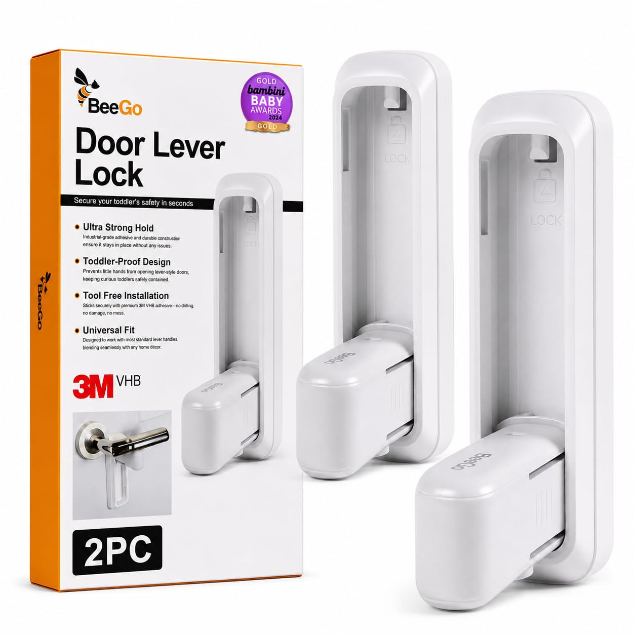 BeeGo® Door Lever Lock (2 Pack) – Child Safety Door Handle Lock Without Drilling