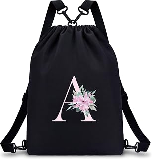 A-Z BAG Drawstring Backpack, Initial Gym Bag Gifts for Teen Girls
