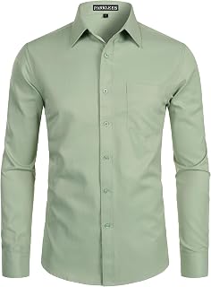 PARKLEES Mens Slim Fit Long Sleeve Casual Shirt with Pocket