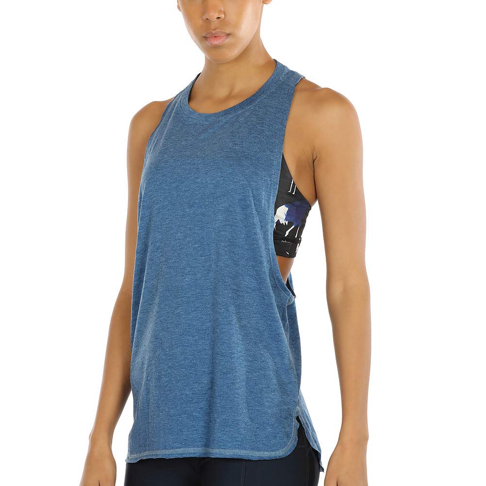 icyzone Women's Long Backless Sports Tank Top Breathable Loose T-Shirt for Fitne