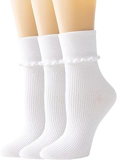 SEMOHOLLI Women Socks, Women Ankle Socks, Lovely double needle solid color Lace edge relent lady socks