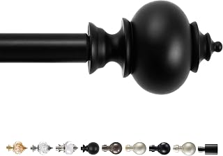 Deconovo Black Curtain Rods for Windows 48 to 84 Inches, Adjustable Decorative Single Window Curtain Rod Set, Curtain Rods 3/4 Inch Diameter Steel Tube with Black Finials