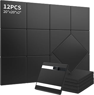 12 Pack Golf Sim Wall Padding 20"x20"x2" Golf Simulator Padding for Walls | Covers 32.3 sq. ft. Memory Foam PU Leather Surface Impact Protection Waterproof 24 Hook & Loop Strips