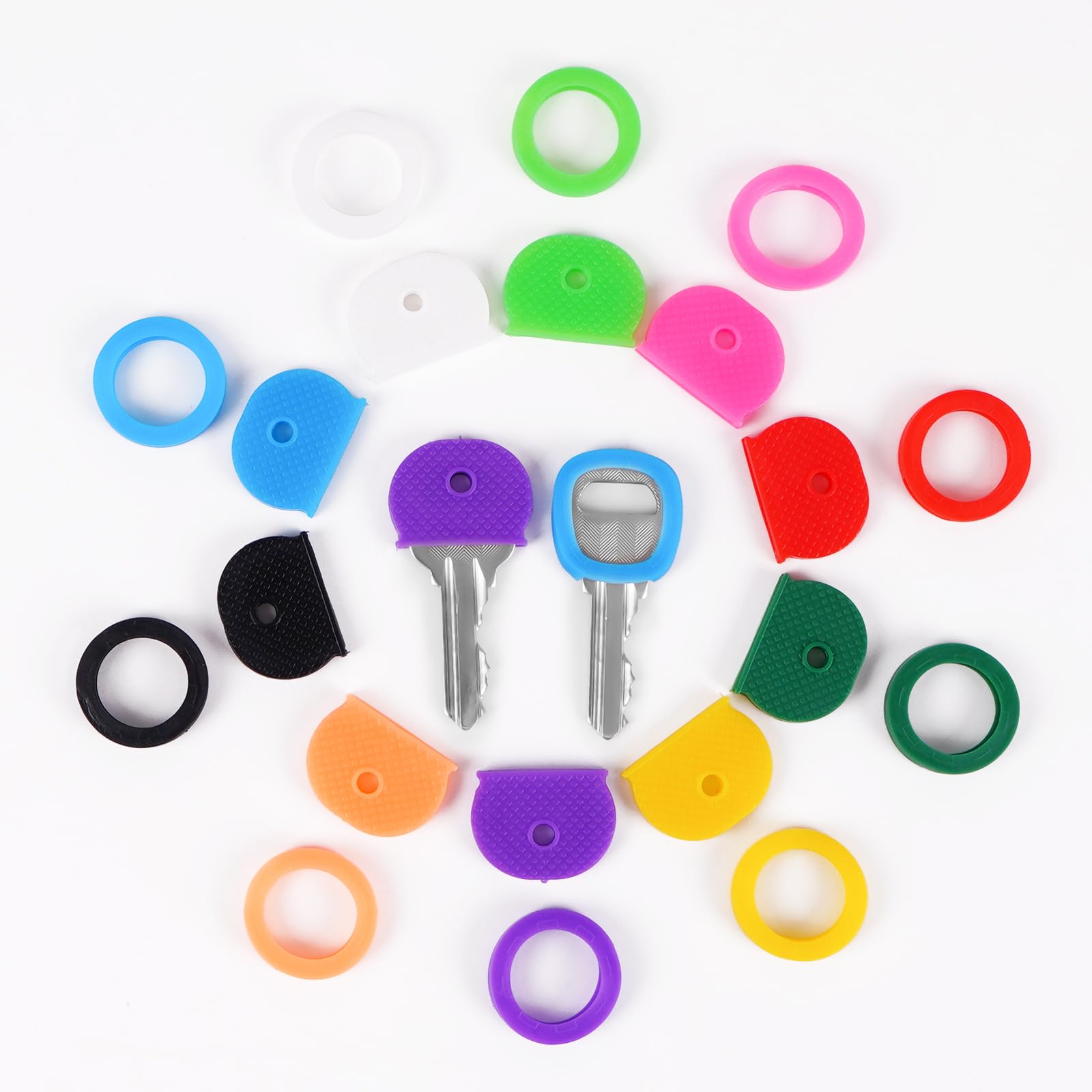 40 Pcs Key Caps - 2 Styles Semicircular and Round Multicolor Rubber Key Identifi
