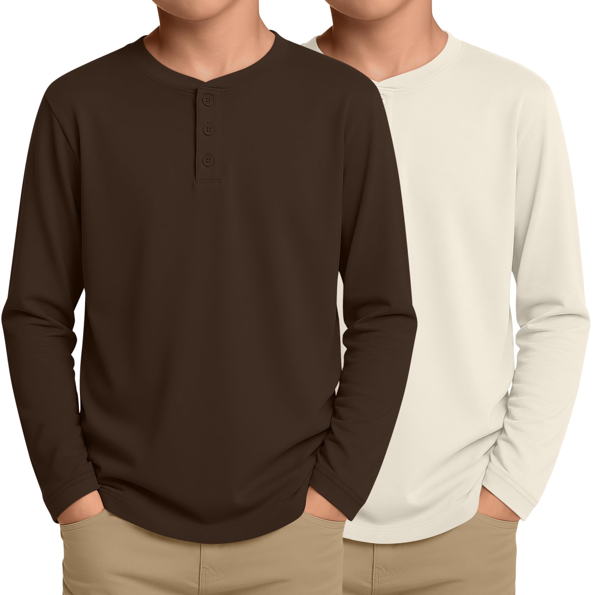 2 Pack Boys' Long Sleeve Henley Shirts