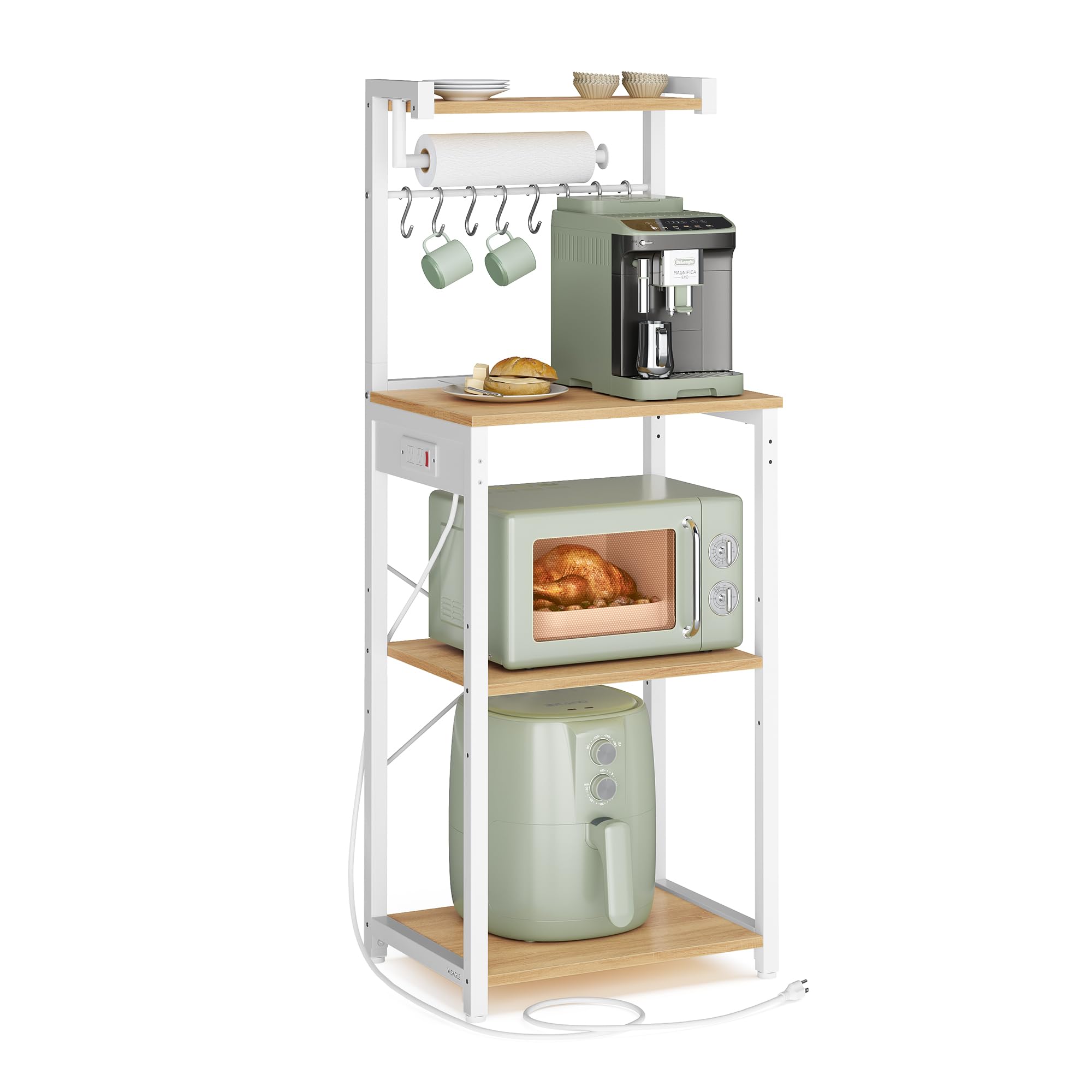 VASAGLE 4-Tier Kitchen Bakers Rack with Power Outlet, 17.7-Inch Wide | Microwave
