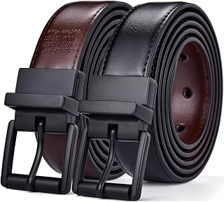 Mens Belt, 1.1 Inch Reversible Belt for Men Gift Casual Golf Trousers Shirts One Back for 2 Sides
