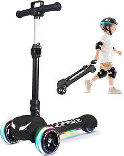 Electric Scooter for Kids Ages 3-12, 3 Adjustable Heights, 5MPH Safe Speed | Full Body Lights Up, Wide Deck, 90min Riding, Foldable 3 Wheel Electric Scooter for Kids Boys Girls Toddler Birthday