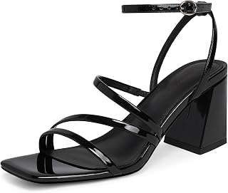 Modatope Women's Heeled Sandals Square Toe Chunky Strappy Heels Prom Shoes