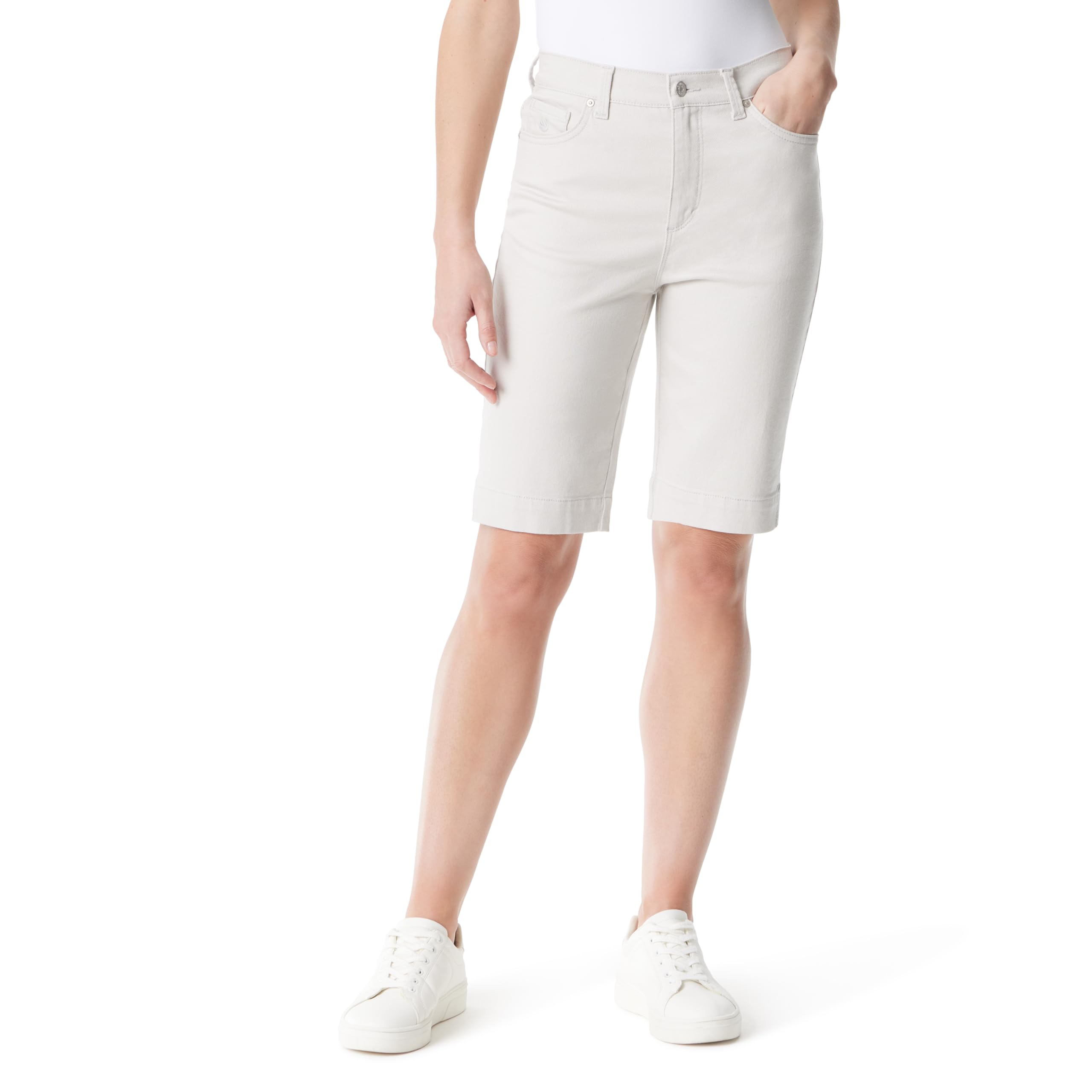 Gloria Vanderbilt Amanda Bermuda High Rise Short Standard, Gris-Gris Chaud, 44 F