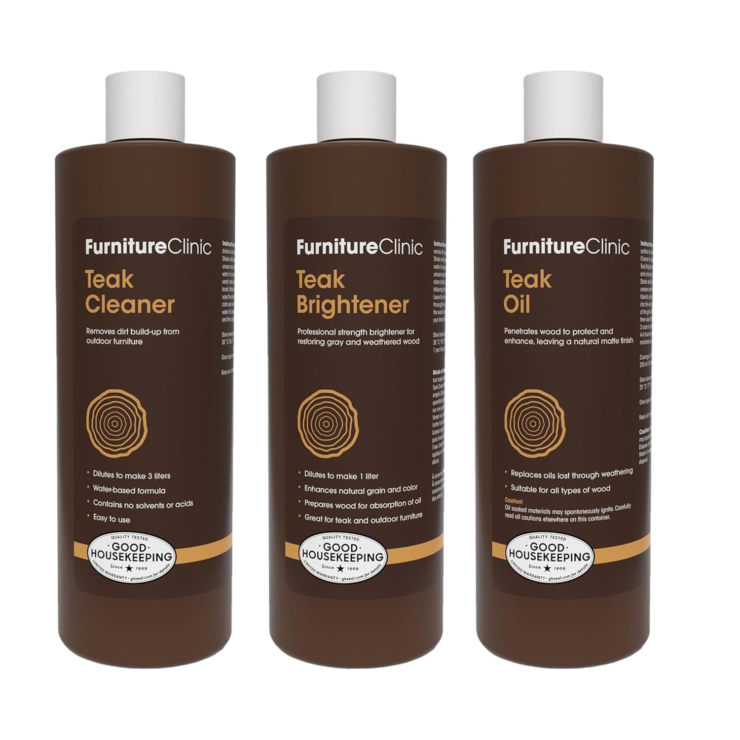Furniture Clinic Teak Care Kit, Contains Cleaner, Brightener and Oil