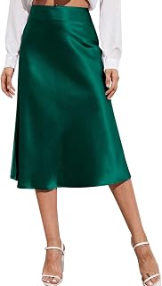 Zeagoo Women's High Waist Solid Satin Midi Skirt Dress Zipper Elegant Summer Skirts