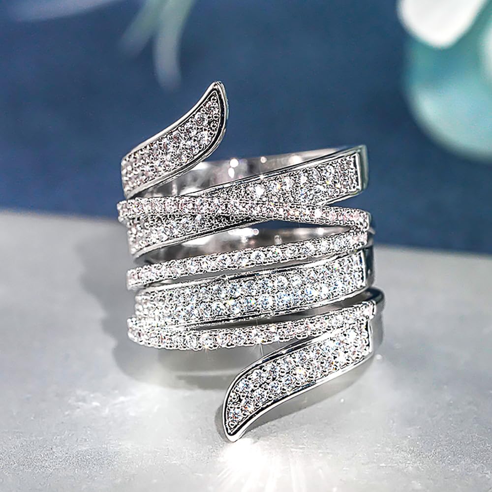 Modern Hyper Ball Geometric Wide Ring Full Pave Cubic Zirconia Sparkling Women J