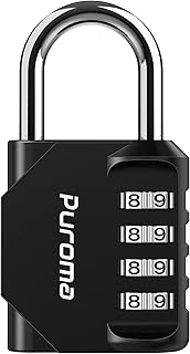 Puroma 1 Pack Combination Lock 4 Digit Locker Lock Outdoor Waterproof Padlock for School Gym Locker, Sports Locker, Fence, Toolbox, Gate, Case, Hasp Storage (Black)