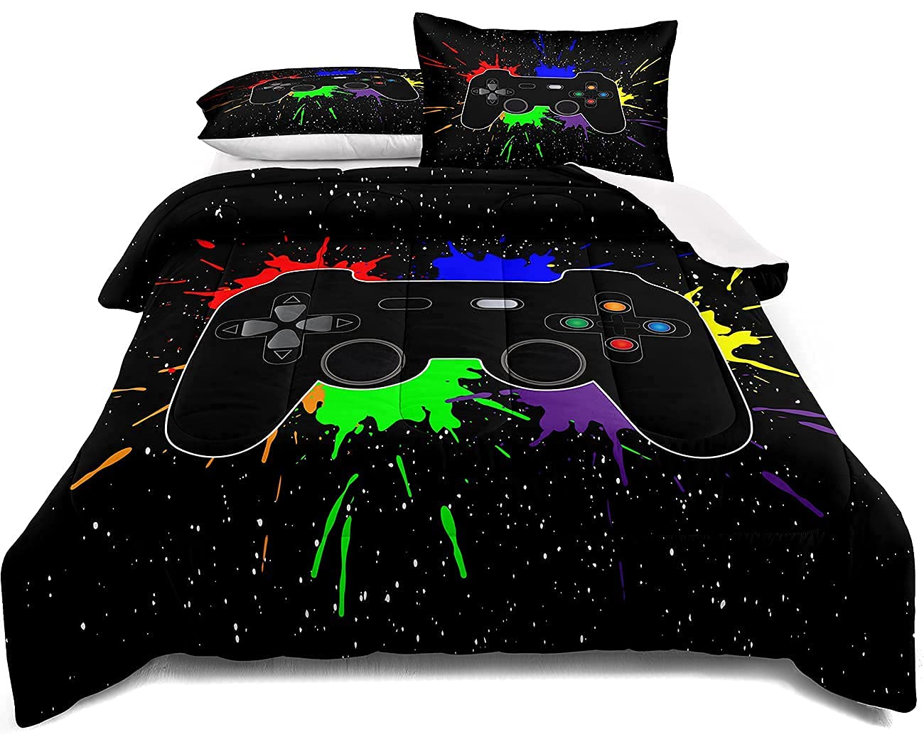 Gaming Bedding Set Full Size Gamer Comforter Set for Boys Girls Kids Teens Soft 