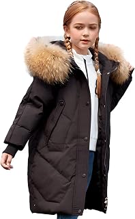 amropi Girls Winter Coats Hooded Puffer Jacket Padded Long Outerwear with Faux Fur for 5-13 Years