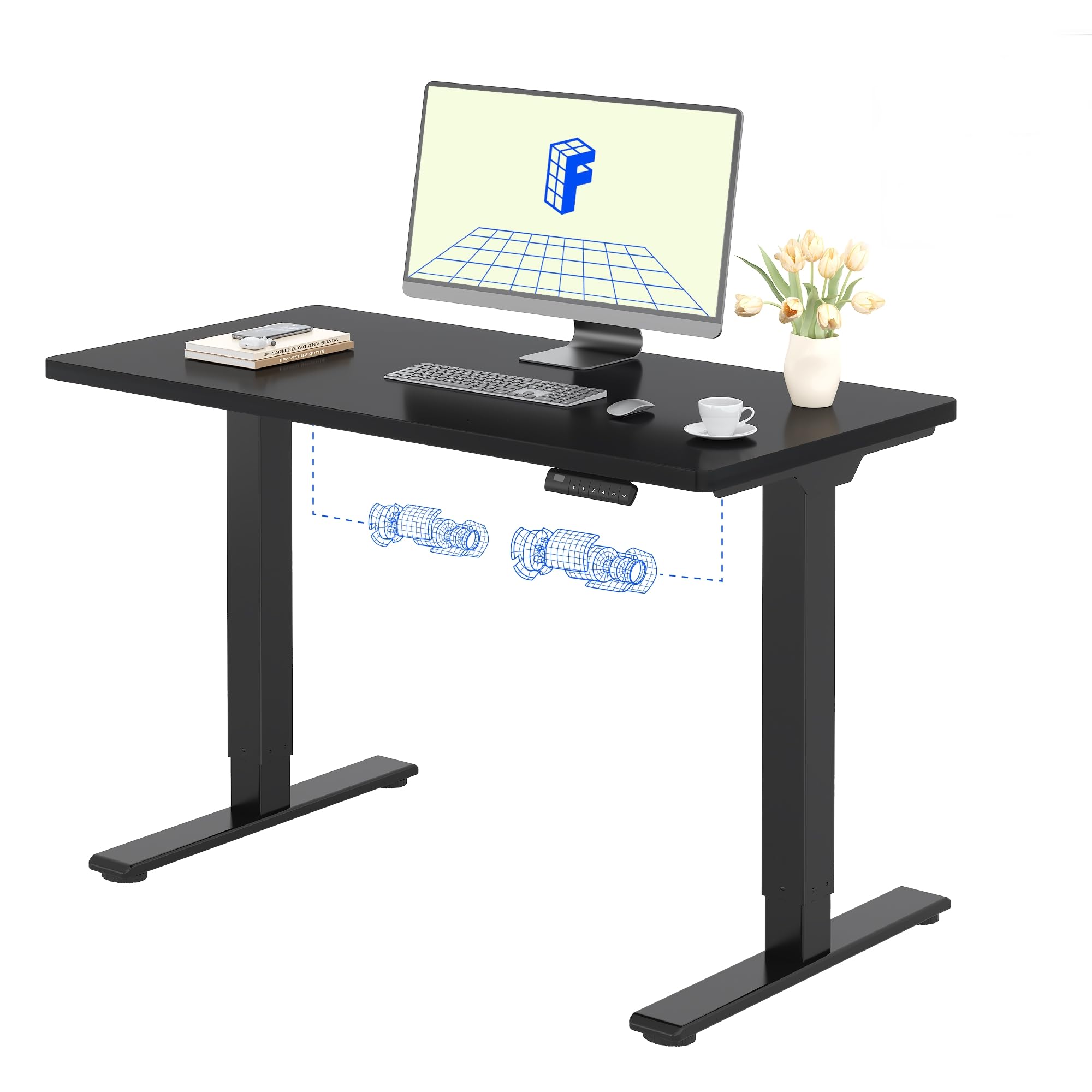 FLEXISPOT Desk Adjustable Height 120 x 60 cm, 2 Motors, Single Top 25 mm, Memory