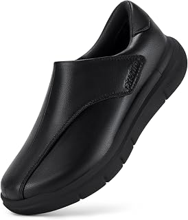 FitVille Men's Shoes Extra Wide Adhesive Closure Synthetic Leather Comfortable for Swollen Feet Office and Casual EasyTop Deluxe V1