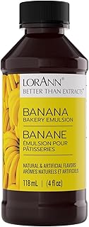 LorAnn Banana Bakery Emulsion, 4 oz - Intense Banana Flavor Extract for Baking, Cookies, Bread, Frosting, Ice Cream, Pies, Smoothies and Beverage - Vegan, Gluten, Sugar, and Nut Free