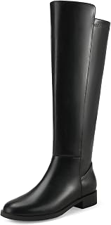 IDIFU Flat Knee High Boots for Women Strecthy Rounded Toe Side Zipper