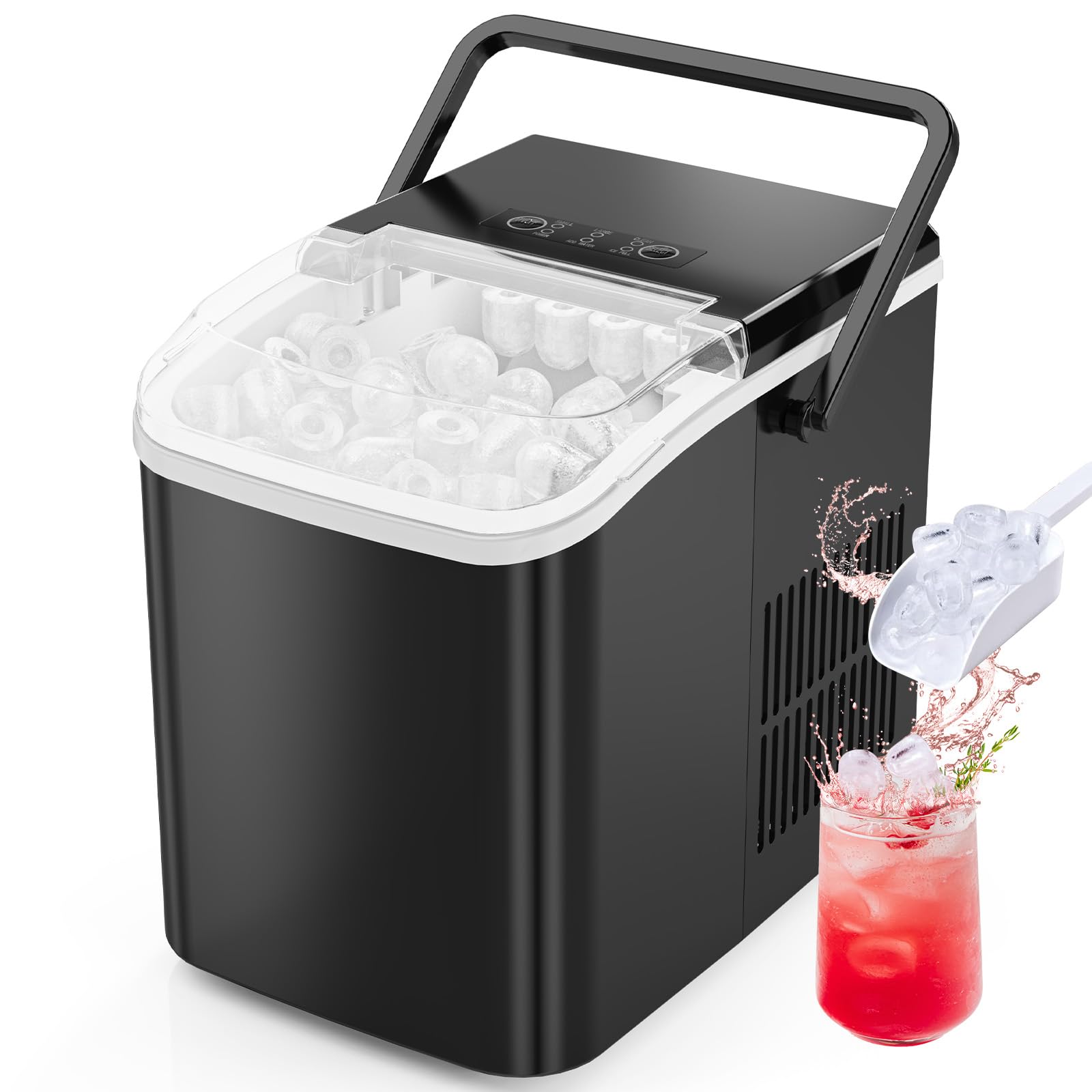Sweetcrispy Countertop Ice Maker with Scoop, Basket and Handle, Portable Ice Mac