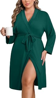 Ekouaer Plus Size Dressing Gown Knee Length Lightweight Kimono Short with Pockets Maternity Dress 1X-5X