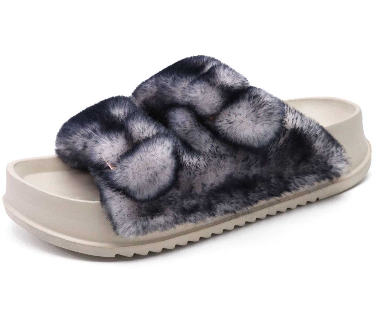 KuaiLu Women's Orthopaedic Plush Warm Slides Sandals with Soft Footbed, Cuddly A