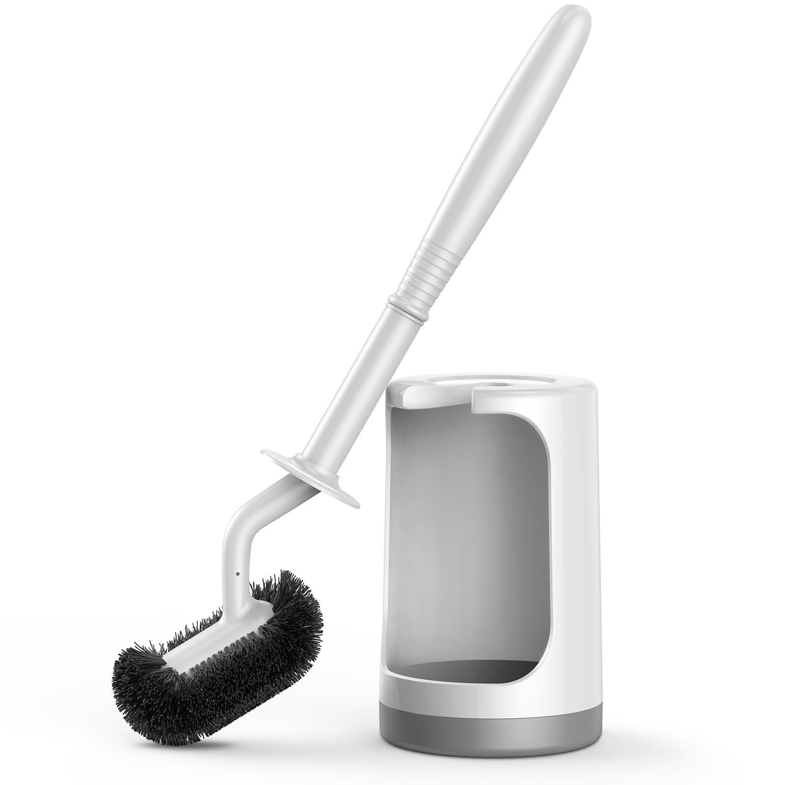 HAMITOR Toilet Bowl Brush Holder Set: Curved Design with Holder for Deep Cleanin