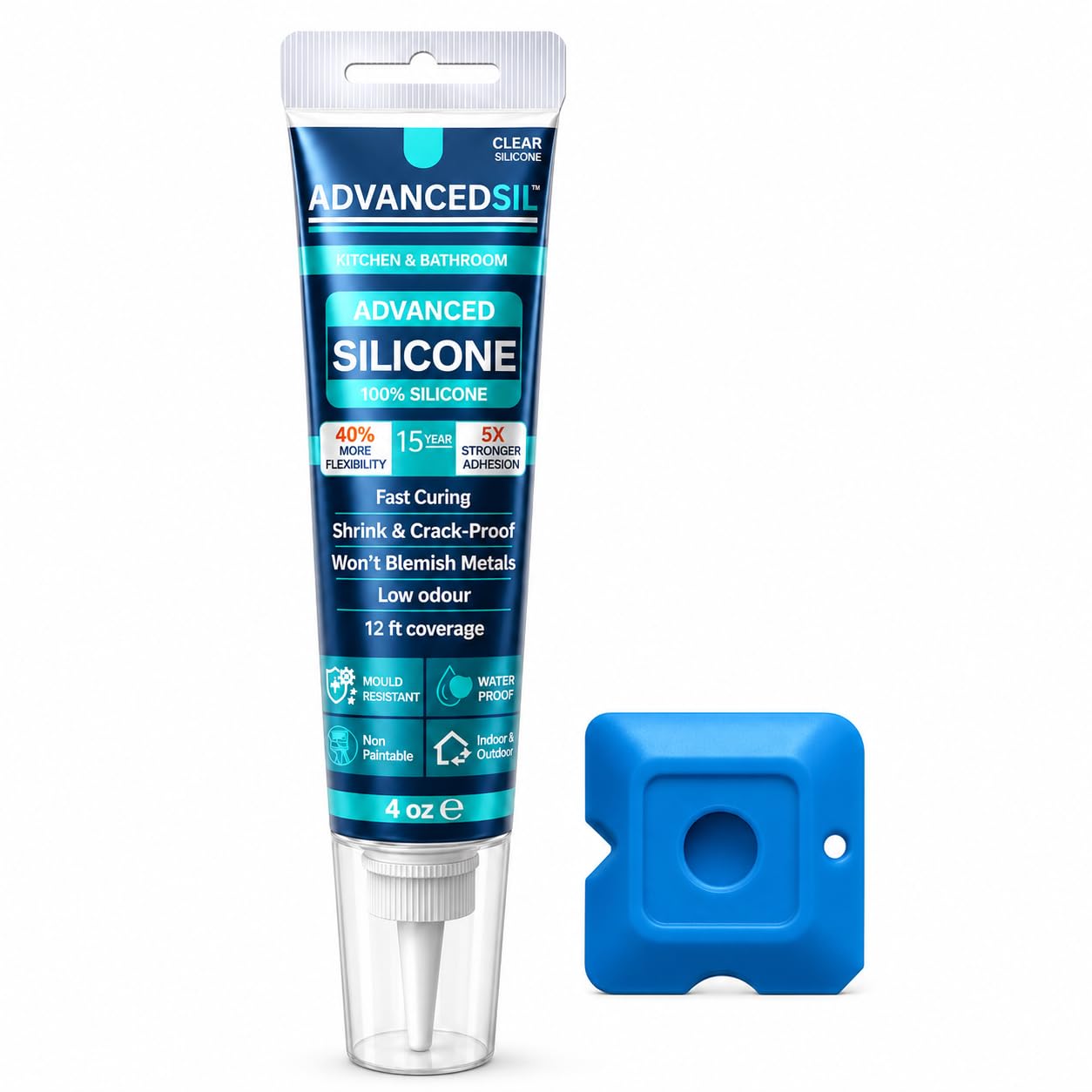 Silicone Sealant – Clear Kitchen & Bathroom Silicone Sealant with Finishing Tool