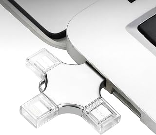 4-in-1 USB Flash Drive 64GB - High-Speed Thumb Drive with a USB 3.0 Port, a Type-C Port, a Lighting Port, for Picture/Video/Data Saver
