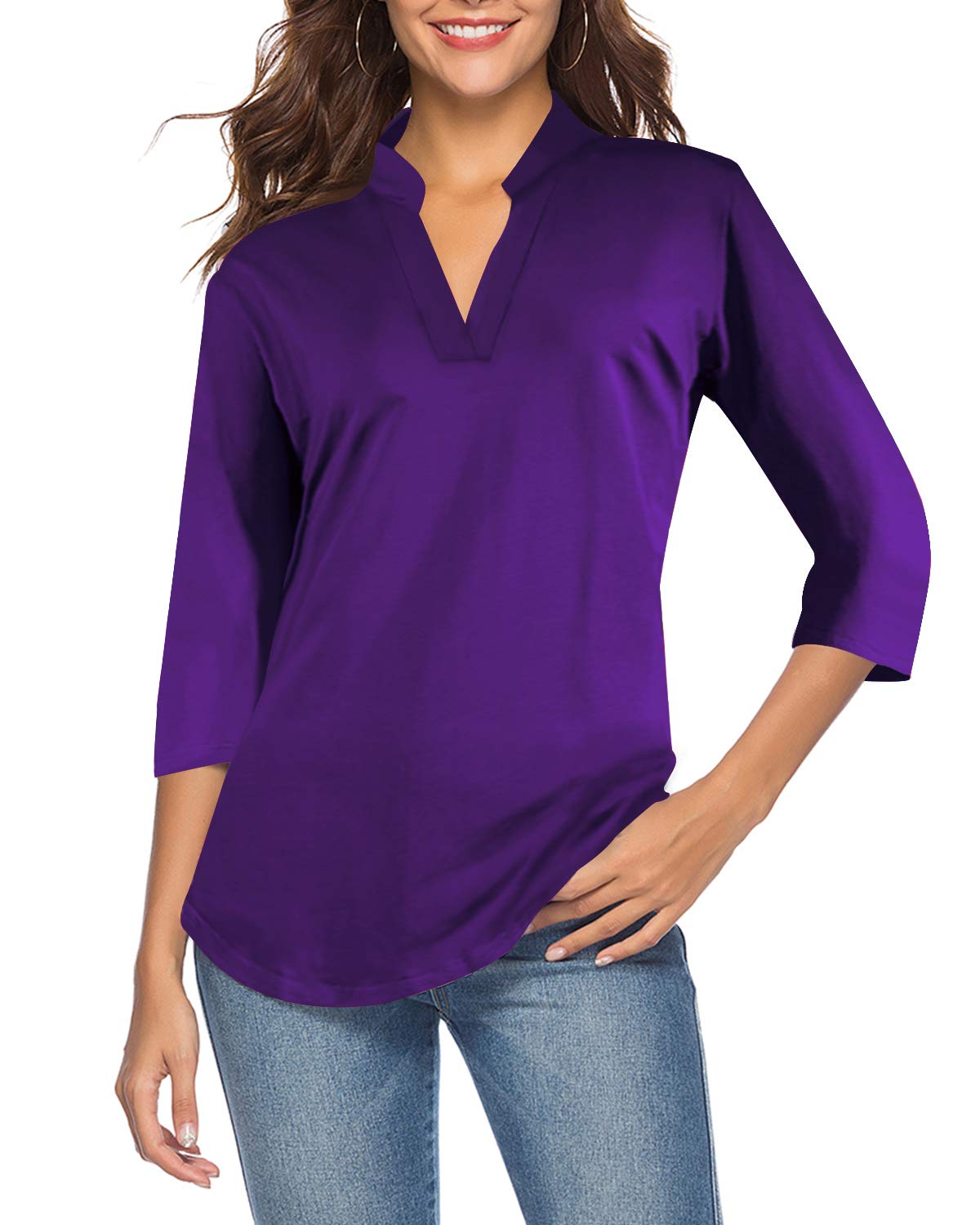 CEASIKERY Women's V-Neck Tunic Blouse Casual Shirt