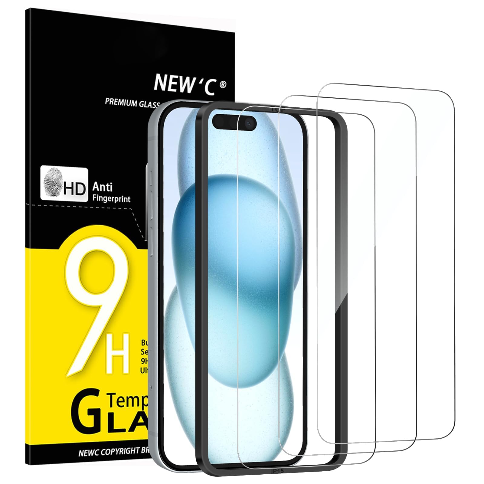 NEW'C for iPhone 16, iPhone 15 Screen Protector Installation Tool Included | 3 P
