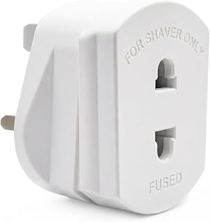 1-Pack UK Electric Toothbrush & Shaver Plug Adapter | 2-Pin to 3-Pin Bathroom Converter | For UK EU Round & US Flat 2-Pin Plugs | 1A Fused, Safety Shutters | Compatible with Oral-B, Braun, Philips