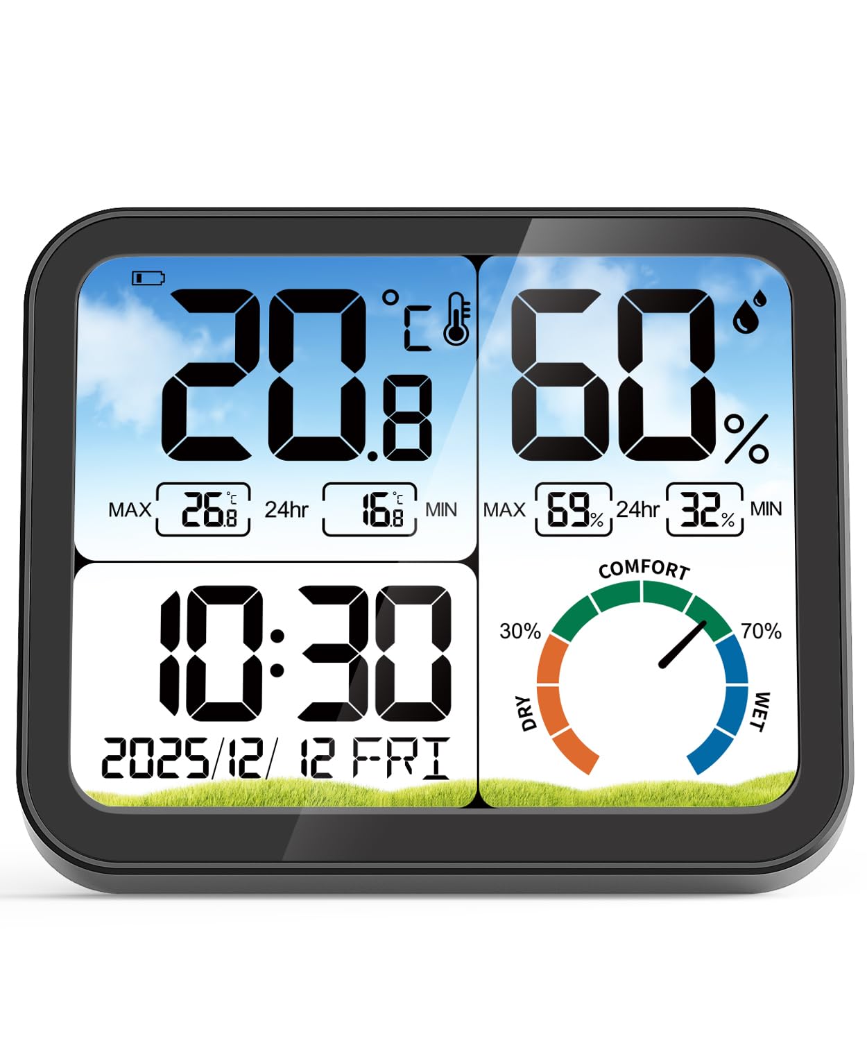 5.8'' Digital Indoor Thermometer Hygrometer, Temp Humidity Monitor & Clock | USB